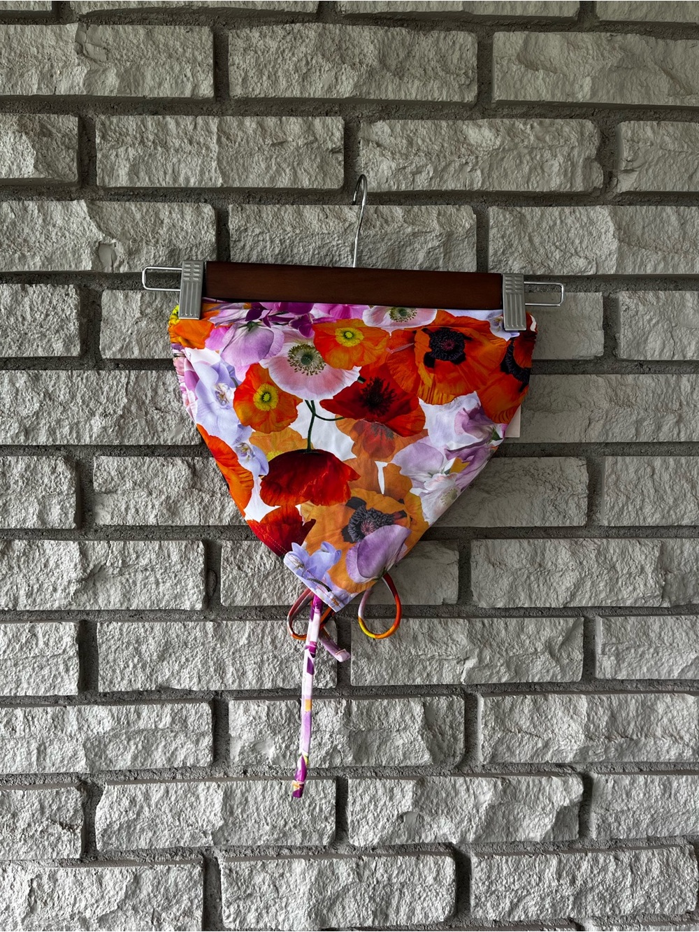 NWT Aerie  Orange White Large Floral Bandana Style Bikini Top Size Small